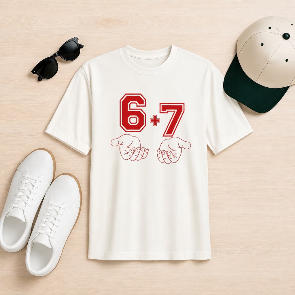 Camiseta Manga Curta Estampa 6+7 100% Algodão Six Seven Aura Tradicional Unissex Casual Urbana Vintage Atemporal