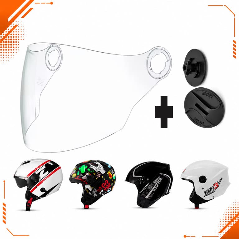 Viseira New Liberty 3 Three Incolor 2,00mm + Par Reparo Lateral Botão Pro Tork Capacete Aberto Compatível Proteção UV Te