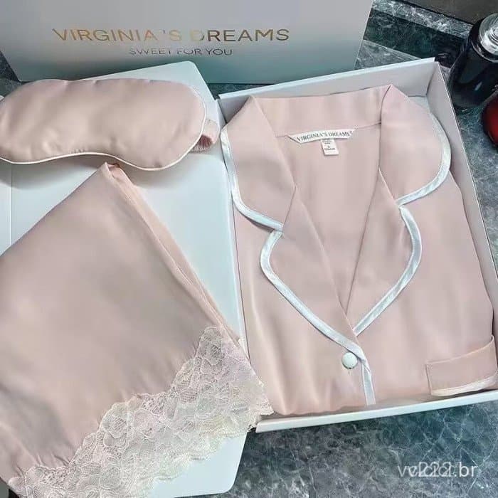Conjunto de pijama de seda, pijama de cetim, manga comprida e calça, conjunto de duas peças M-XXL FZIZ 871Q