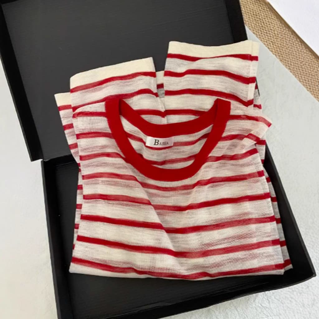 Fácil de usar clareamento ~ camiseta de malha listrada de linho respirável adequada para a pele feminina protetor solar