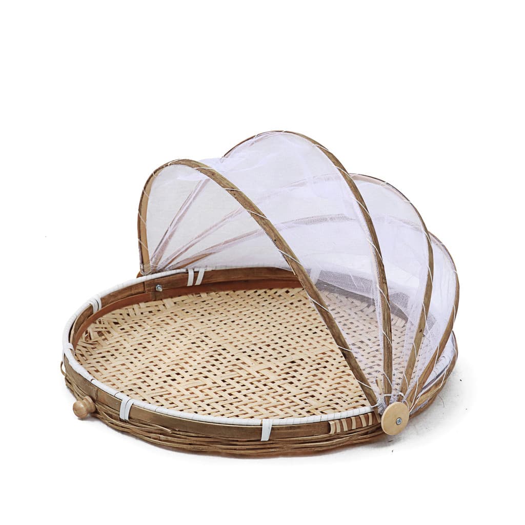 Cesta de bambu poroso para sala de estar, estrutura de pão cozido no vapor, pá redonda, cesta de armazenamento de tecido