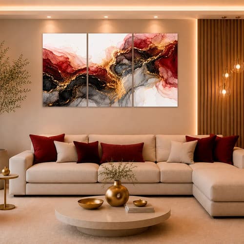Kit 03 Quadros Decorativos Abstrato Rubi Imperial 50x90
