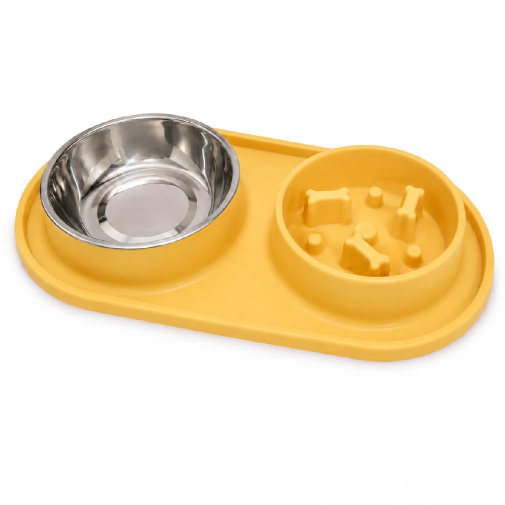 Comedouro Lento e Bebedouro Alimentação Pet Tigela Ração Amarelo