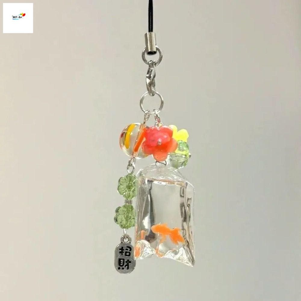 Pingente De Amuletos De Telefone De Peixe Fofo-Chaveiros Kawaii Para Bolsas E Decoração