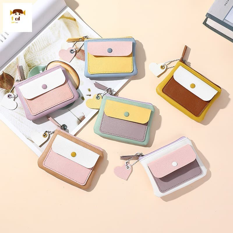 Bolsa De Moedas Fofa De Couro PU Com Pescoço-Mini Carteira Antirroubo Macaroon Key Armazenamento De Fone De Ouvido