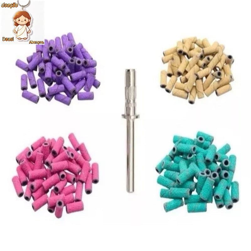 Kit Broca Mandril Caixa 50 Refil De Lixa Premium para Motor Lixadeira Helen Color HGJ-1112