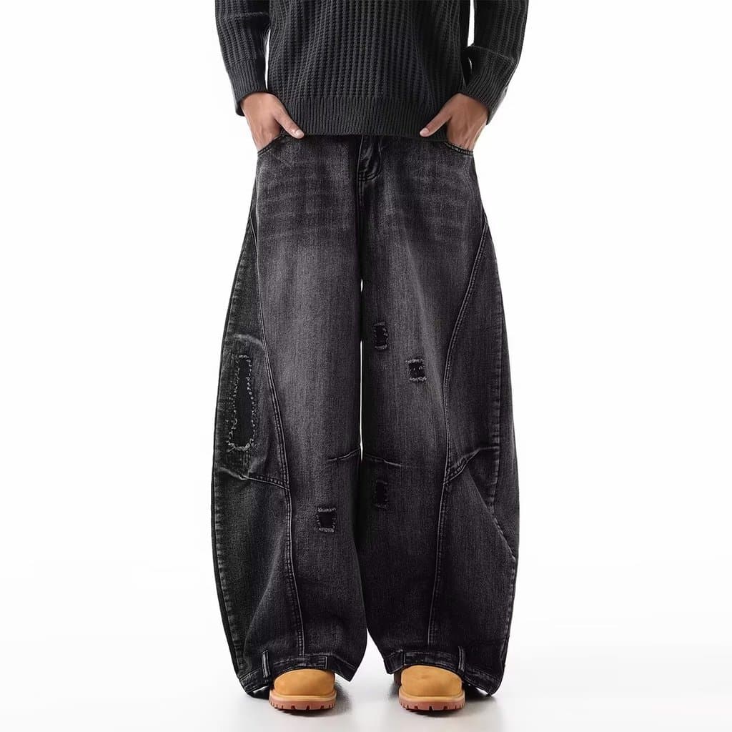 INSstudios National Street Wear Americano Retro Scratch Rasgado Scimitar Jeans Solto Reto Perna Larga Trou