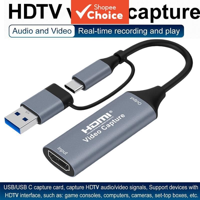 4K 2 Em 1 HDMI Para USB Tipo C Placa De Captura De Vídeo Gravação De Jogos Transmissão Ao Vivo