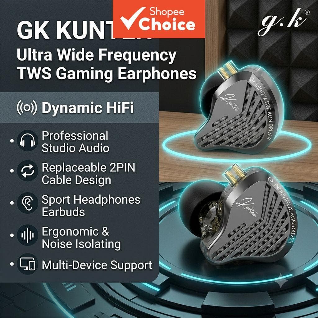 GK KUNTEN Fones De Ouvido Intra-Auriculares HiFi Dinâmicos De Frequência Ultra Ampla Cabo Substituível De 2 Pinos Áudio