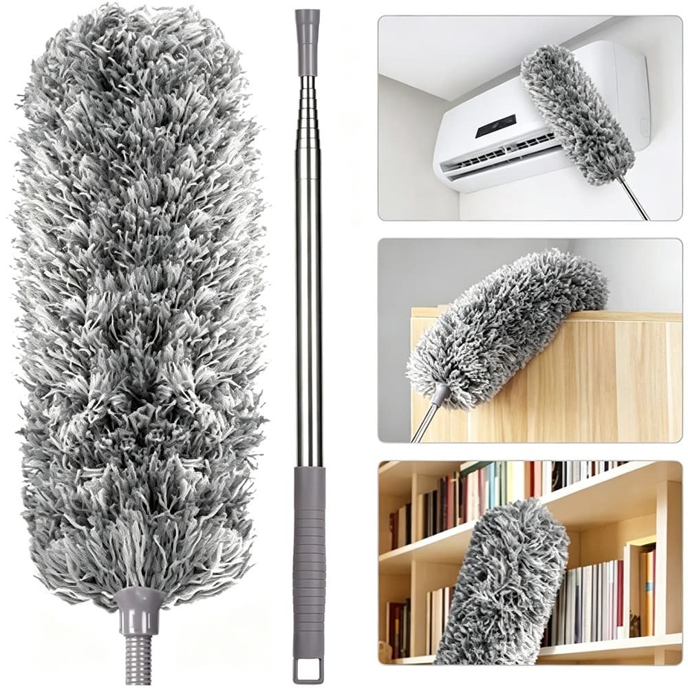 🧹 Espanador De Pó Eletrostático 2,8m | Cabo Retrátil Microfibra Lavável Limpeza Teto E Ventilador