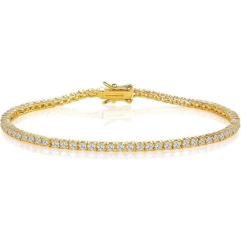 Pulseira De Tênis Gemsme 2.0 Mm Para Mulheres E Homens , 18K Branco/Amarelo Banhado A Ouro Redondo 2 De Zircônia Cúbica