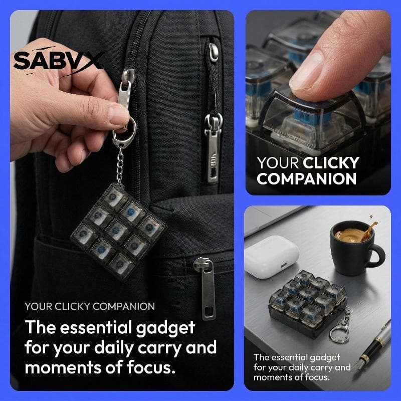 SABVX Nove Teclas Teclado Mecânico Brinquedos Fidget Chaveiro Alívio Do Estresse Pequeno Design Portátil Para A Escola C