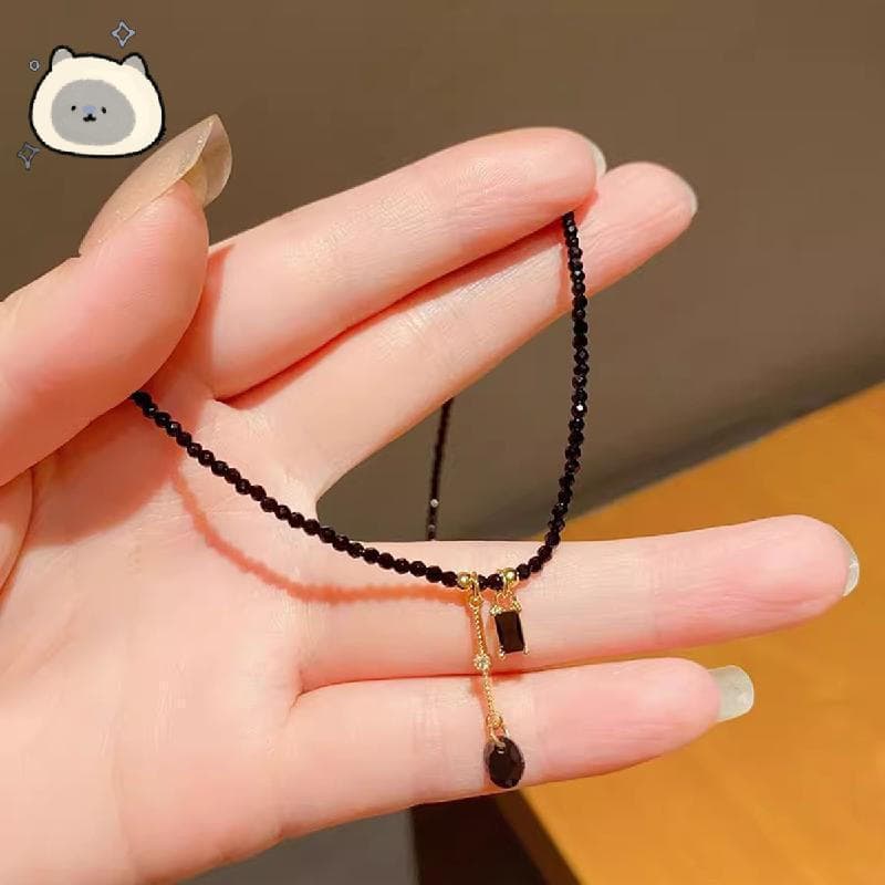 Colar Elegante Retrô Preto Feminino Nicho Design Contas De Corrente De Fita Curta