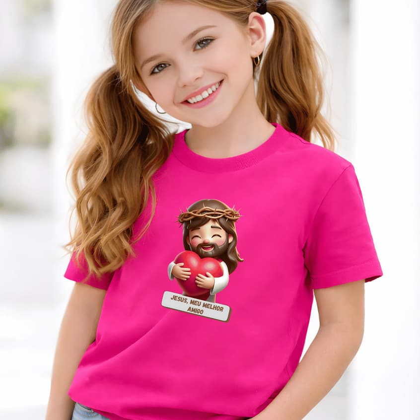 Camiseta Infantil Religiosa Camisa 100% Algodão Jesus Meu Melhor Amigo Algodão Premium