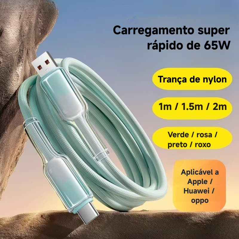 Cabo de dados de carga rápida gradiente de cristal de gelo 65W adequado para Apple 15-16 Huawei telefone móvel typec car