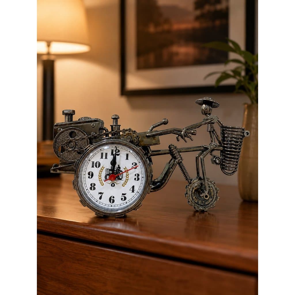 Relógio Decorativo Moto Vintage Steampunk Metal Porta Objetos Enfeite Mesa Escritório Sala Decoração Retrô Presente