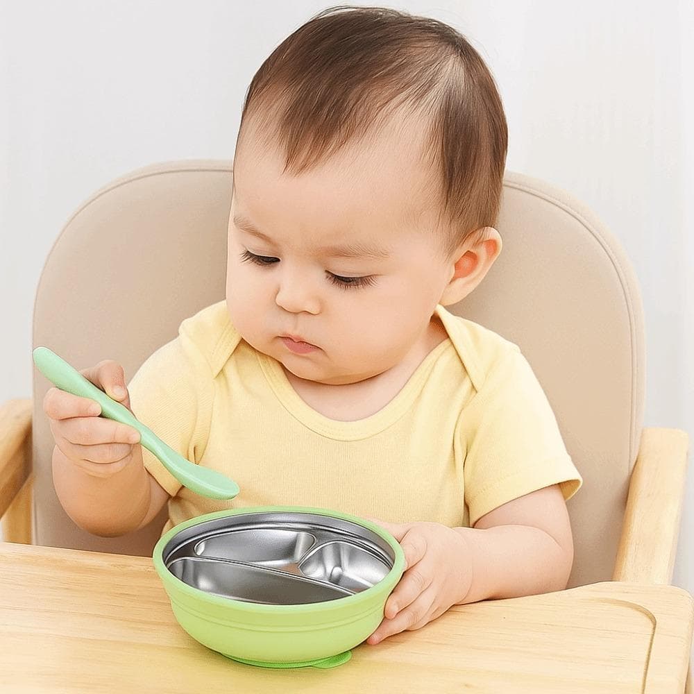 Prato De Jantar Com Ventosa Para Bebê , Design Dividido Em Aço Inoxidável 304 , 3 Grades , Pratos Infantis , Antiderrapa