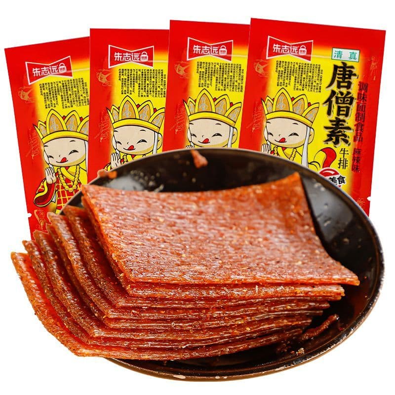 Estoque pronto Zhu Zhiyuan Tang Monk Tiras picantes à moda antiga Bife vegetariano Fatias grandes picantes Tendão 8090 L