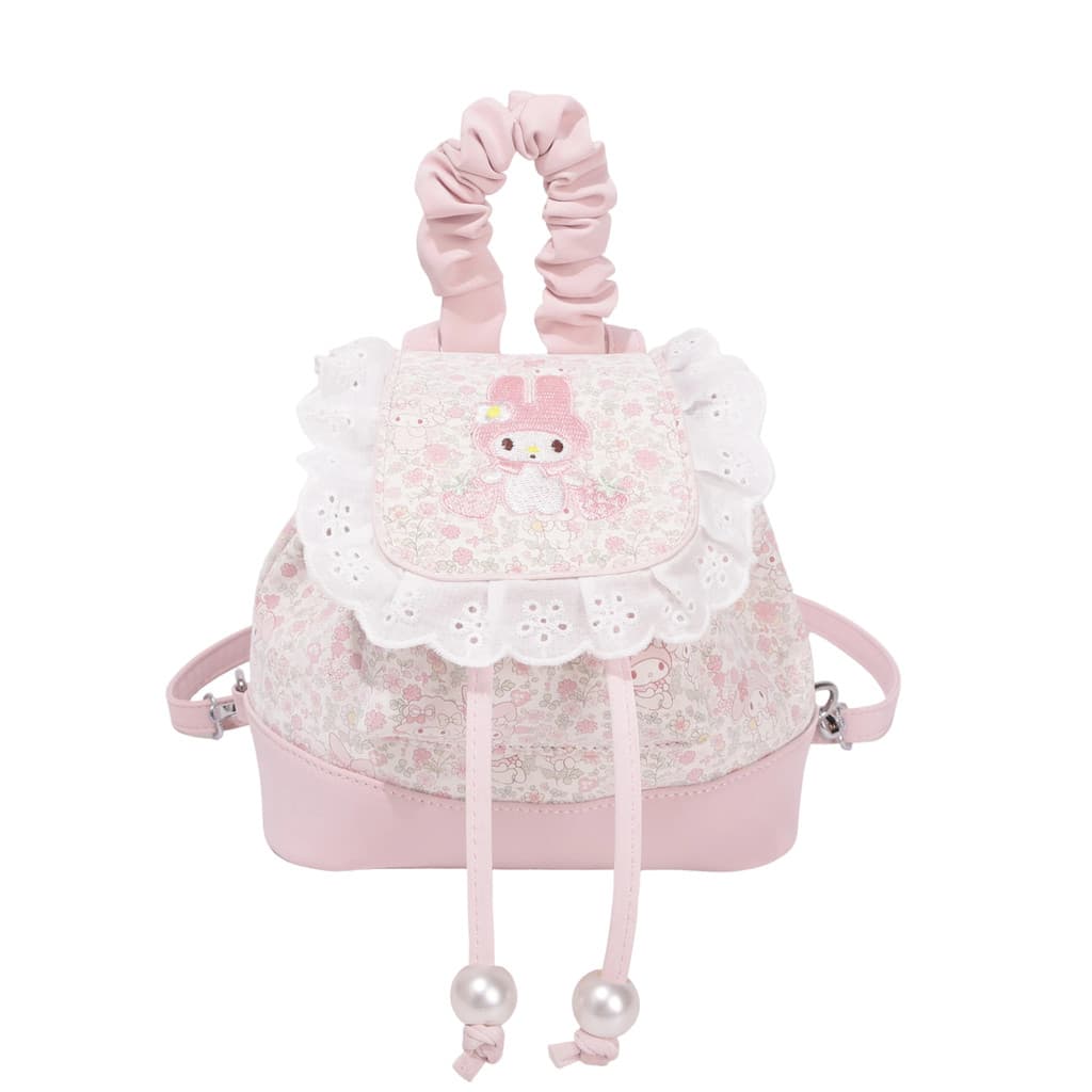 Mochila Escolar Fofa para Meninas com Estampa de Bordado My Melody Lemon, Estilo Princesa, Doce e Versátil, para Estudan