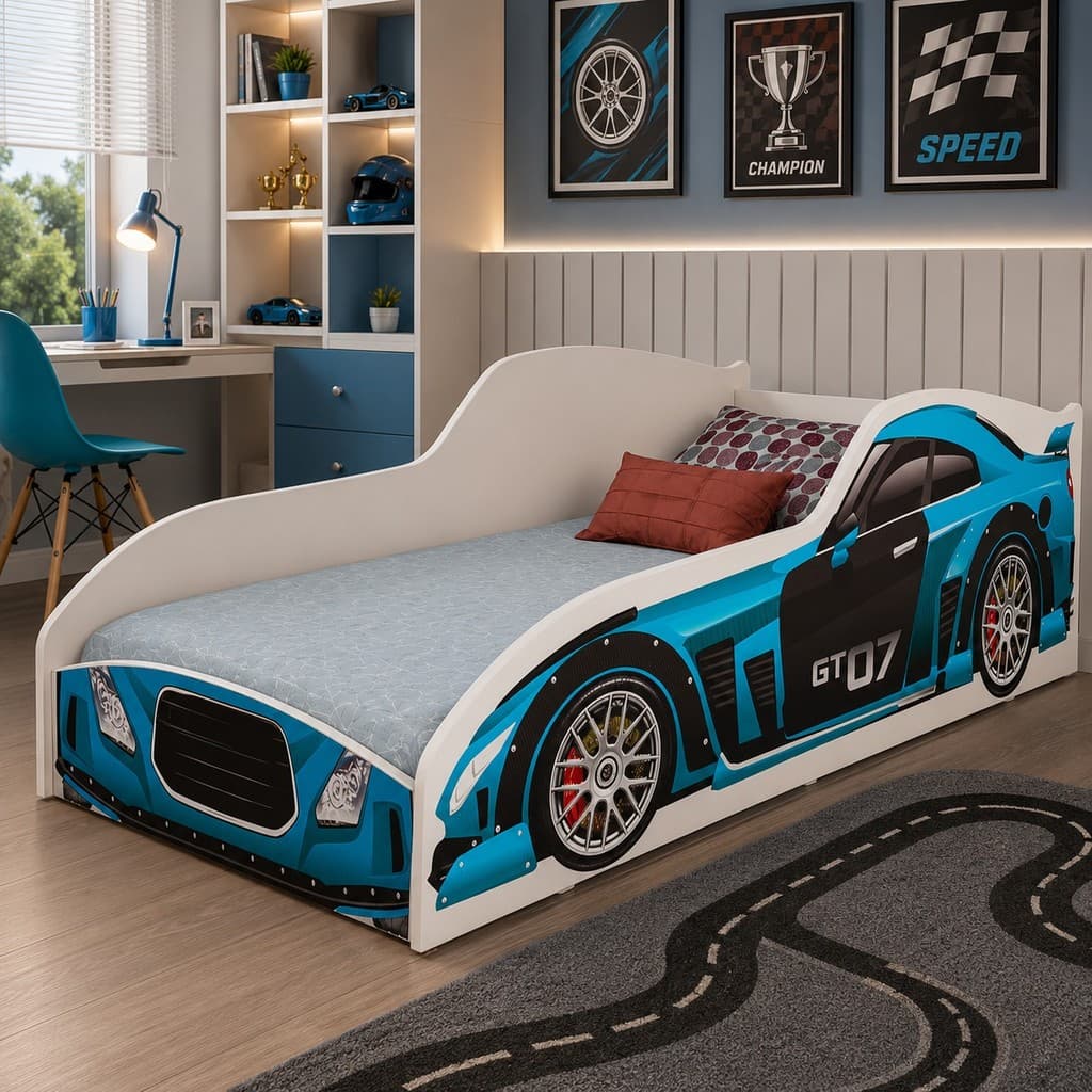 Cama Carro Juvenil Sem Colchão Moderno Azul Confortável Seguro Maior Qualidade Para Seu Pequeno BELEZA RARA