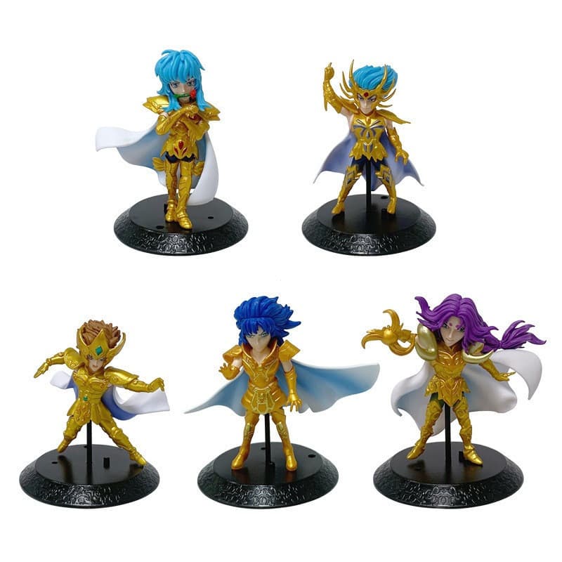 Conjunto de 5 peças de 9-10 cm, figuras de ação do anime "Saint Seiya" Cinco Cavaleiros de Ouro (Virgo, Pégasus, Sagitár