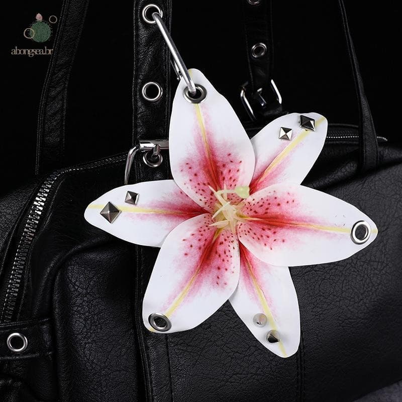 abongsea Chaveiro elegante e moderno com flor de lírio, pingente oco criativo feito à mão, acessório pessoal U7EJ