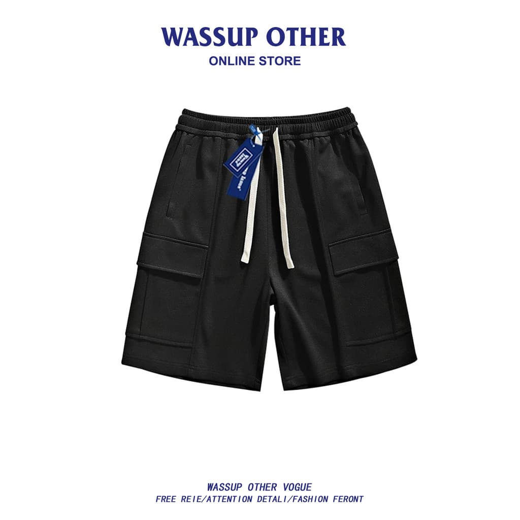 WASSUP OUTRO Macacão Japonês Shorts Masculino Verão Street Wear Solto Reto Casal Casual Calças de Cinco Pontos