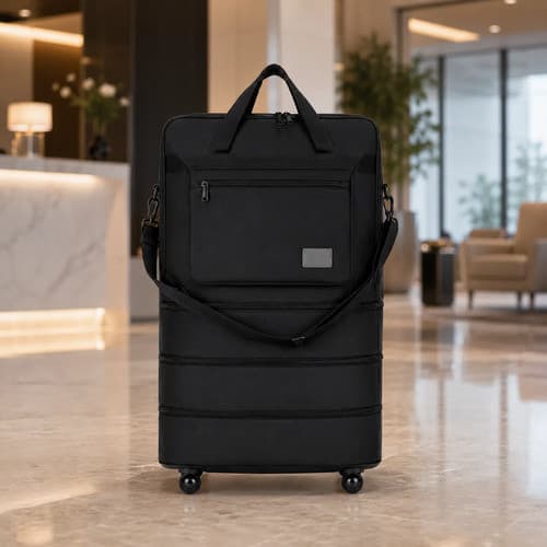 Mala Viagem Dobrável Expansível 4 em 1 com Rodinhas Bolsa Sacoleira Gigante Impermeável Preta para Compras e Viagens