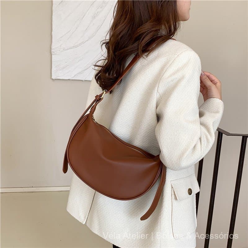 Bolsa Tote Feminina de Couro Sintético com Zíper para Faculdade e Trabalho Estilo Vintage
