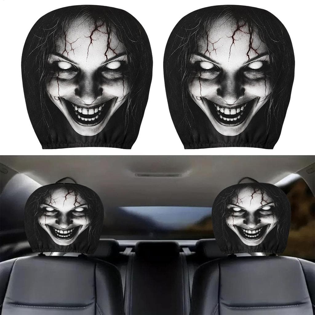 Halloween Horror Rosto Impressão Capas De Encosto De Cabeça Do Carro Universal Elástico Assento De Capa À Prova De Poeir
