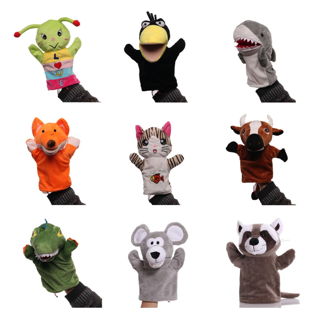Fantoche de Mão de Pelúcia com Boca Móvel, Boneco de Animal de Desenho Animado Fofo, Brinquedo para Contar Histórias par