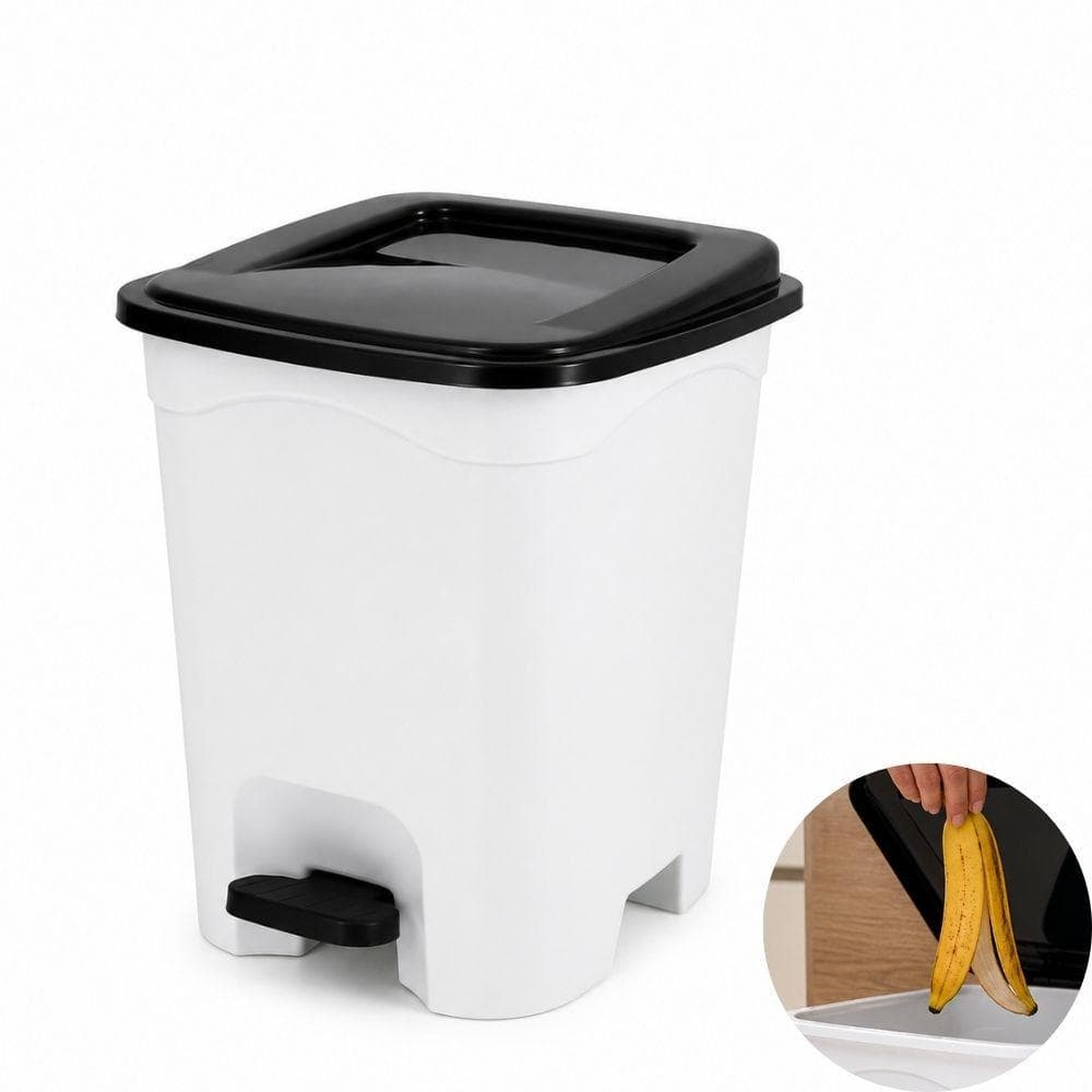Lixeira com Pedal Duo Color 13 Litros Quadrada Branca Tampa Preta Cesto de Lixo Banheiro Cozinha Escritório Moderna Mult