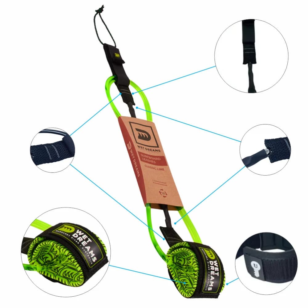 Leash De Surf Wet Dreams Force One 6'6'' X 7mm Classic Line Verde Flúor