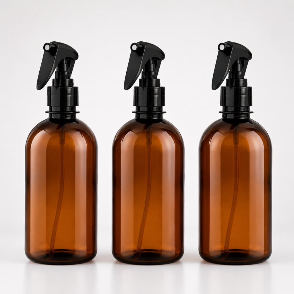 Kit Frasco Borrifador 500ml Âmbar com válvula spray gatilho 3 unidades