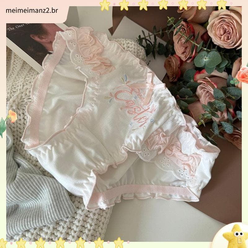 Japonês bonito bordado fungo borda menina algodão estudante Lolita Briefs meninas puro desejo renda doce