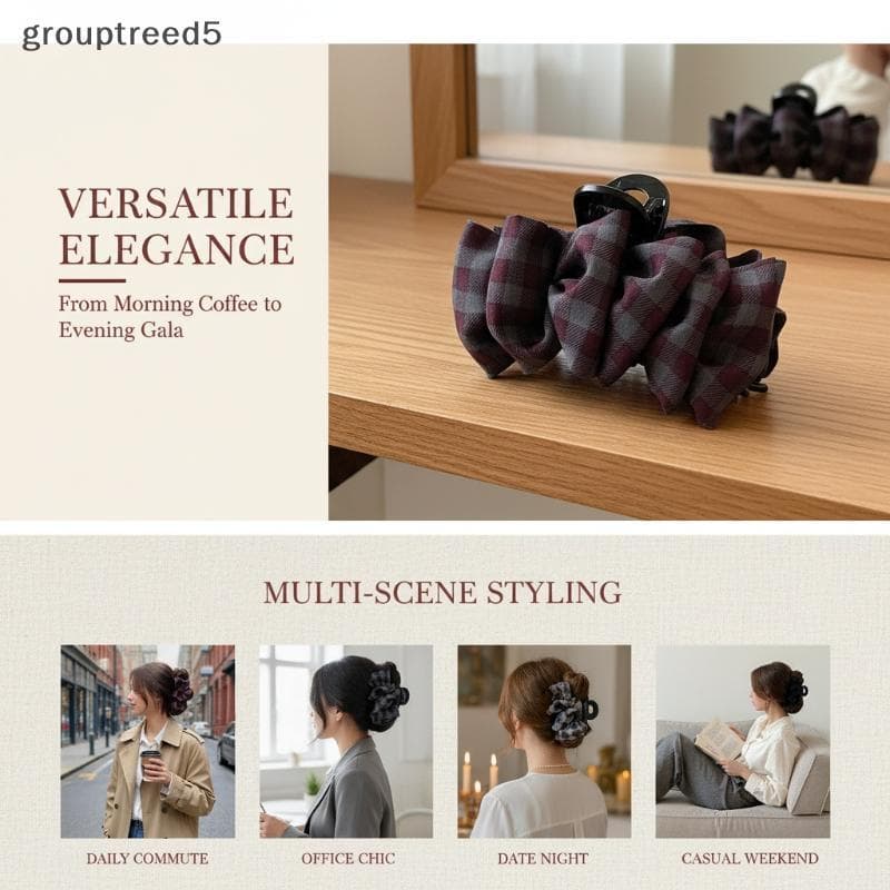 grouptreed5 Garras De Cabelo Com Laço De Fita Fashion Para Mulheres Em Xadrez Listrado Estilo Coreano Ideal Uso Diário B