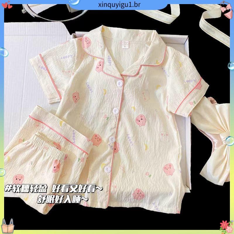 1351 coleção de pessoas 202 5 novo estilo terno de ar condicionado nuvem doce pijama infantil feminino verão Shorts de m