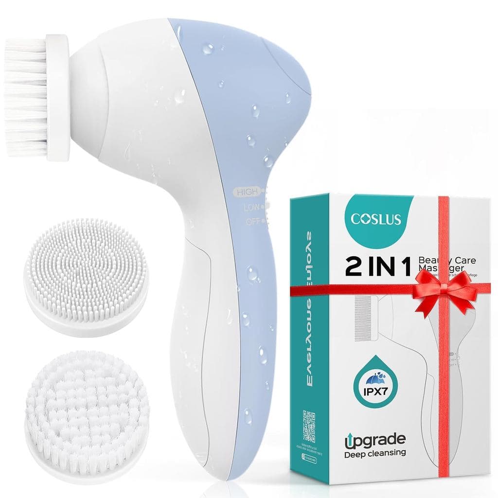 Escova de Limpeza Facial COSLUS de Silicone: Dispositivo Elétrico de Esfoliação e Massagem 2 em 1 FBS-D, à Prova d'Água,
