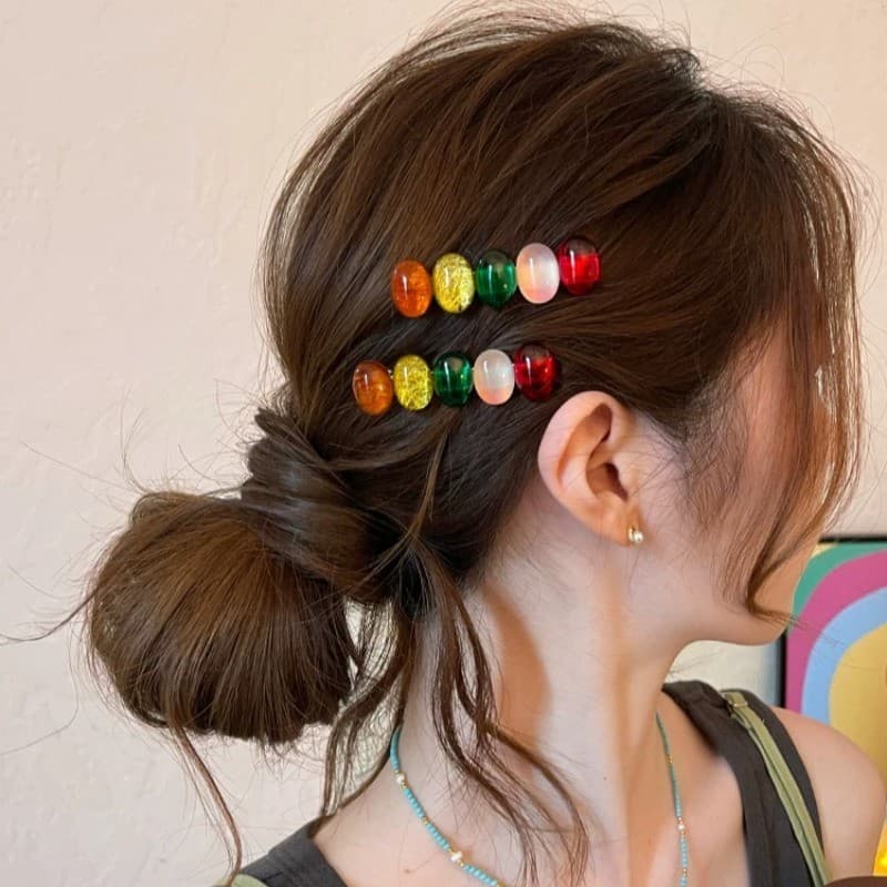 Moouga/colorido redondo grânulo grampo de cabelo feminino dopamina lado clipe lado Hairpin novo estilo franja clipe test