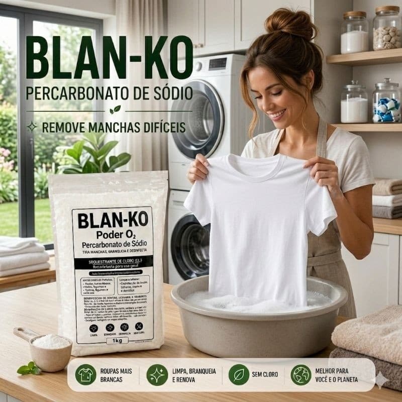 Blan-Ko Branco Percarbonato de Sódio Multiuso Lavagem e Limpeza Geral, Limpeza Sustentável e Sem Cloro 1kg/2kg