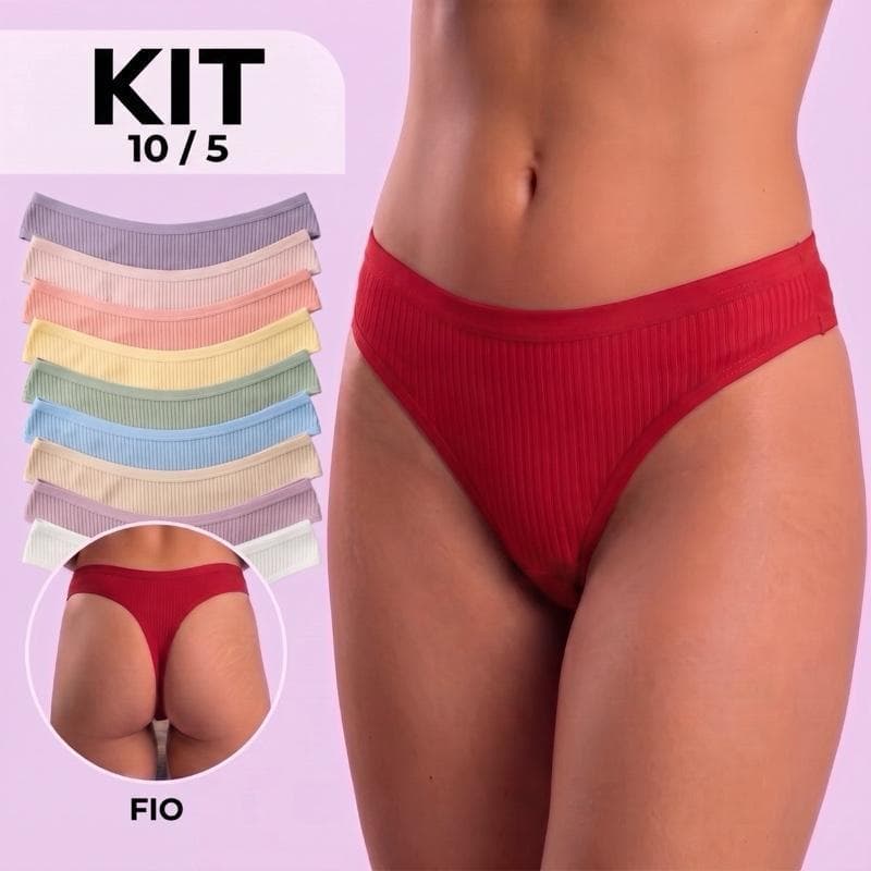Kit 10/5 Calcinha Fio Canelada Feminina cores variadas