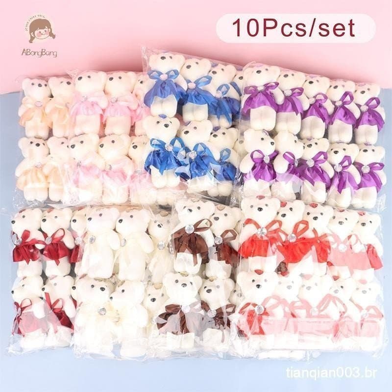 ABongBang 10Pcs 12cm Buquê de Flores de Urso Brinquedo Boneca de Desenho Animado Buquê de Urso de Pelúcia Presentes de F