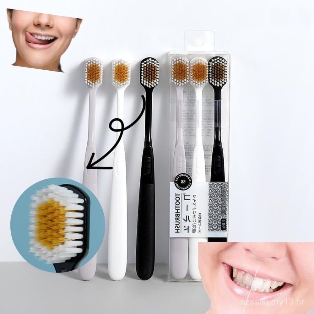 Conjunto de 3 escovas de dente manuais macias para cuidados dentais de adultos, com cerdas largas para gengivas e dentes