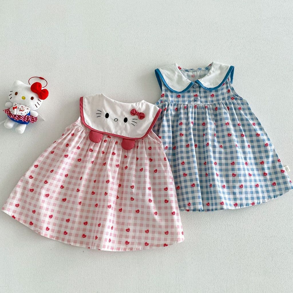 Bebê amor vestido 2026 verão crianças vestido de verão saia meninas versão coreana Retro xadrez vestido de princesa