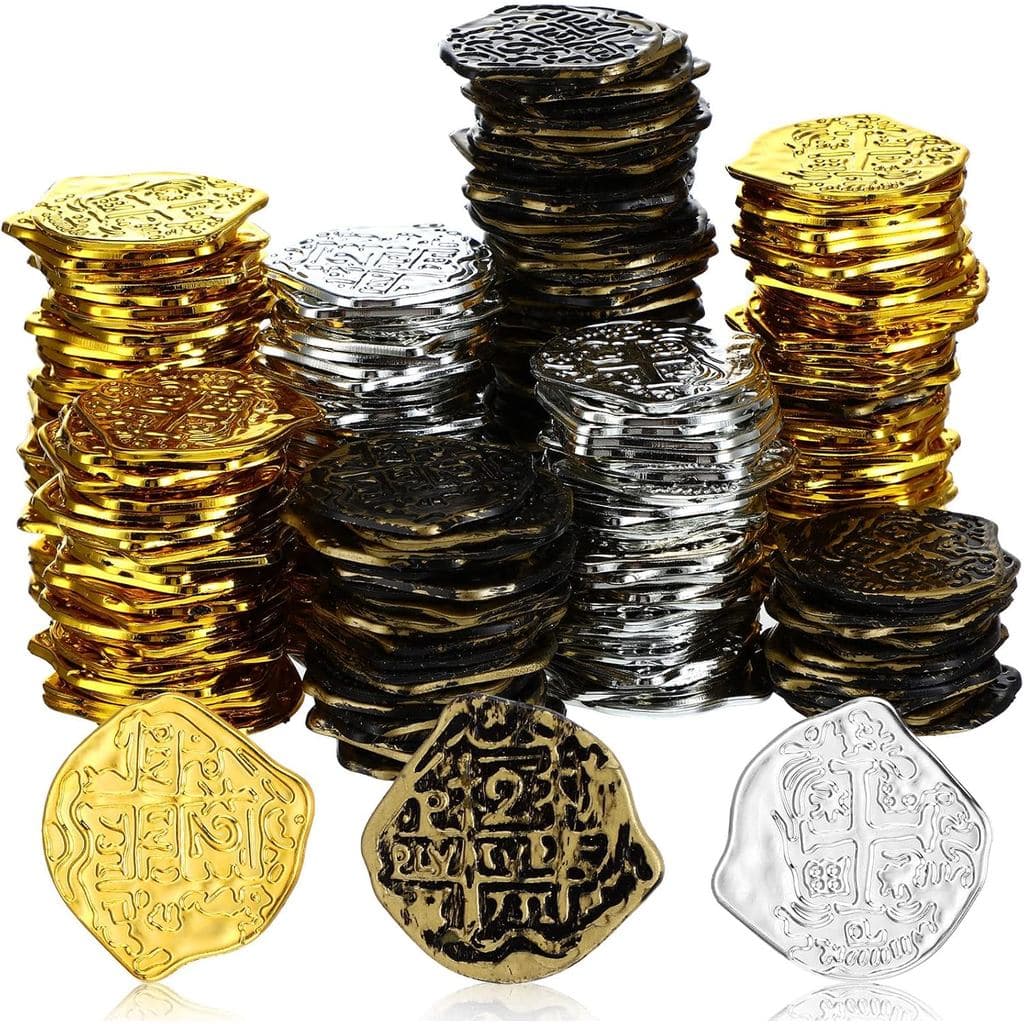 Charniol 300 Peças Moedas de Ouro Piratas de Plástico em Lote para Crianças Brincarem com Falsificações em Festas, Jogos