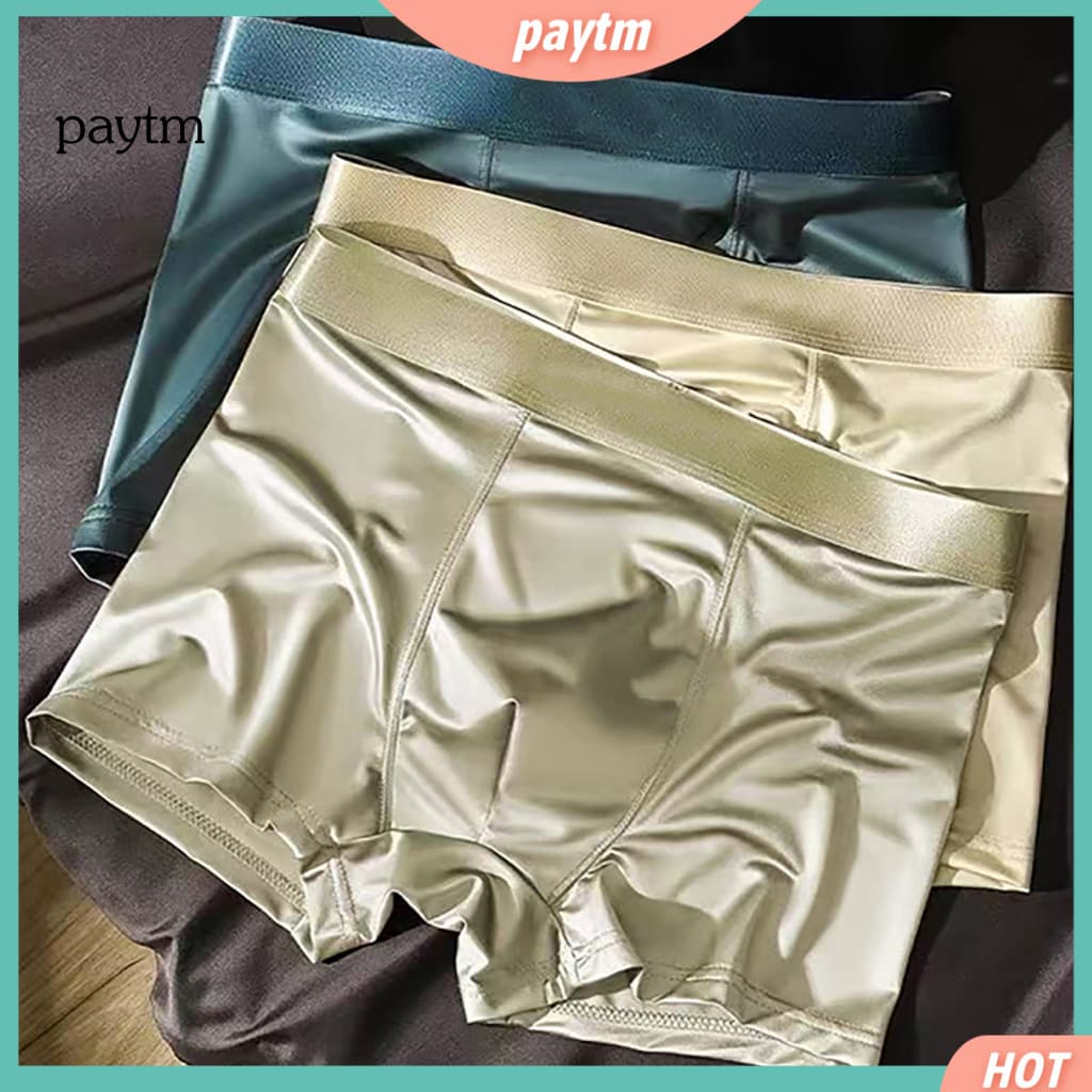 Elastic Waistband Boxers Mid-waist Boxer Shorts Men's Breathable Ice Silk Briefs Slim Fit Underwear with U-convex Design