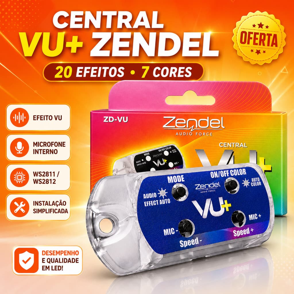 Central VU+ Zendel ZD-VU 12V Controladora Fita LED WS2811 WS2812 Farol Digital Efeito Rítmico