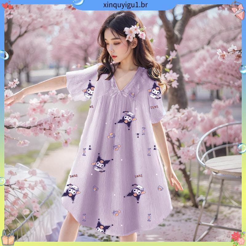 Crianças casa pijamas meninas verão princesa estilo na moda médio grande crianças bonito fino de manga curta gelo seda m