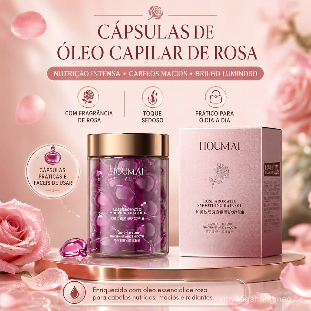 Cápsula de Óleo Capilar de Rosa Tratamento Hidratante para Cabelos Nutrição Reparação Brilho e Maciez dos Fios