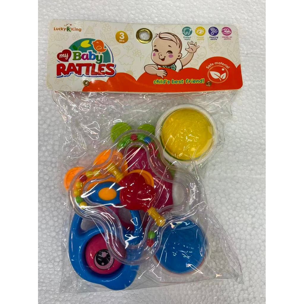 Brinquedos Para Bebê Kit com 4 pçs Chocalho + Mordedor Macio Colorido